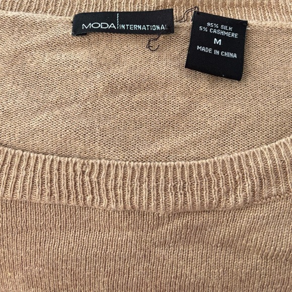 Moda International Sweater Womens Medium Tan Silk Cashmere Blend Y2K Ruffles - Picture 3 of 5